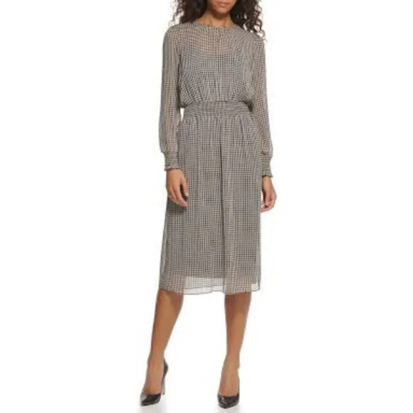 TOMMY  HILFIGER Beige and black houndstooth dress - Picture 1 of 10